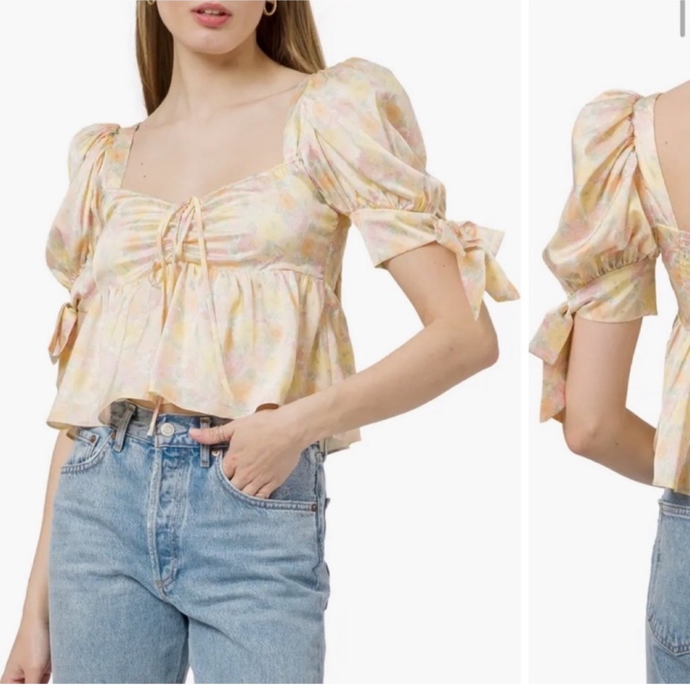Wayf Floral Print Puff Sleeve Peplum Top - brand new with tags